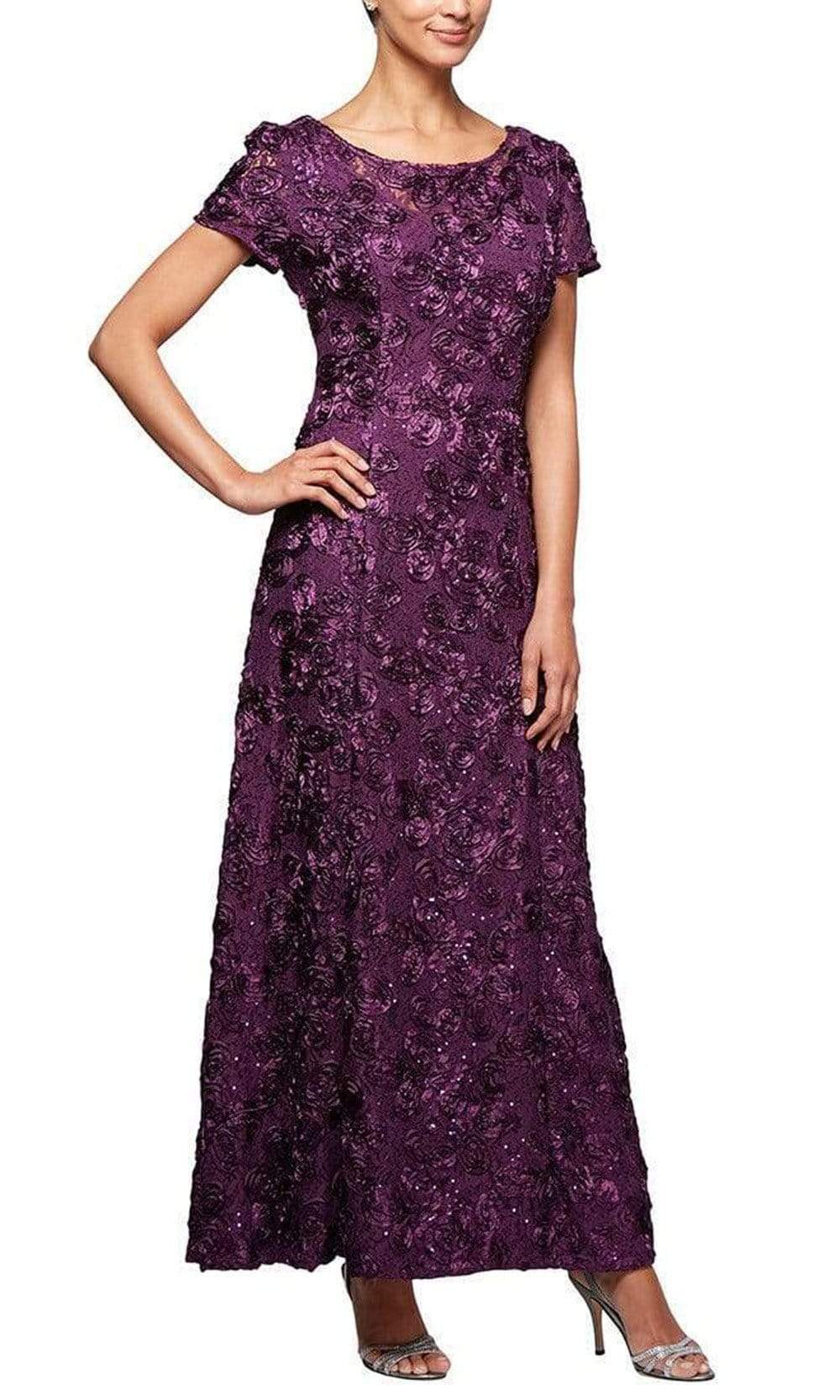 112788 Soutache Lace Sequin Short Sleeve A-Line Gown