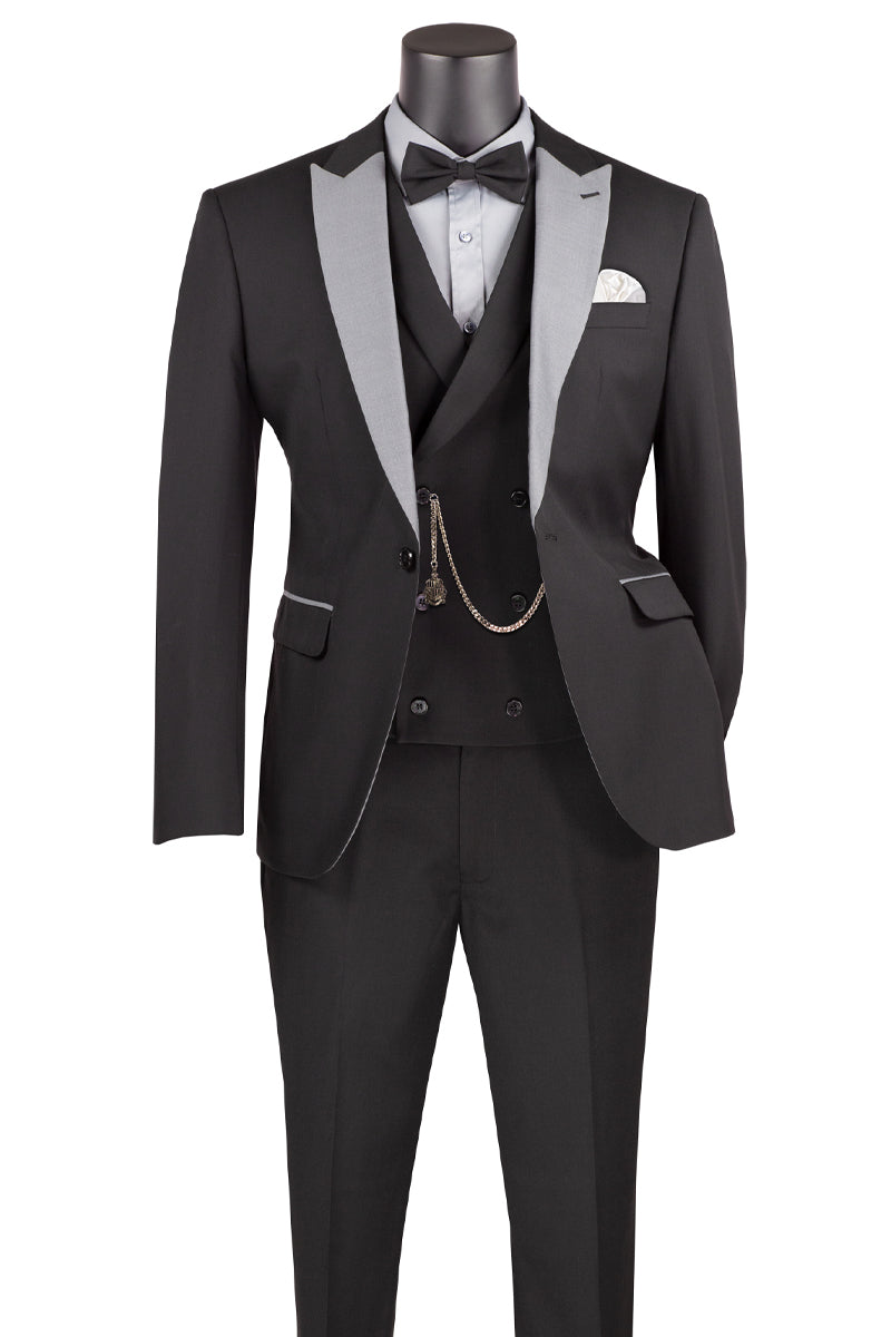 Men’s Summer Slim Fit Peak Lapel Tuxedo Suit in Black