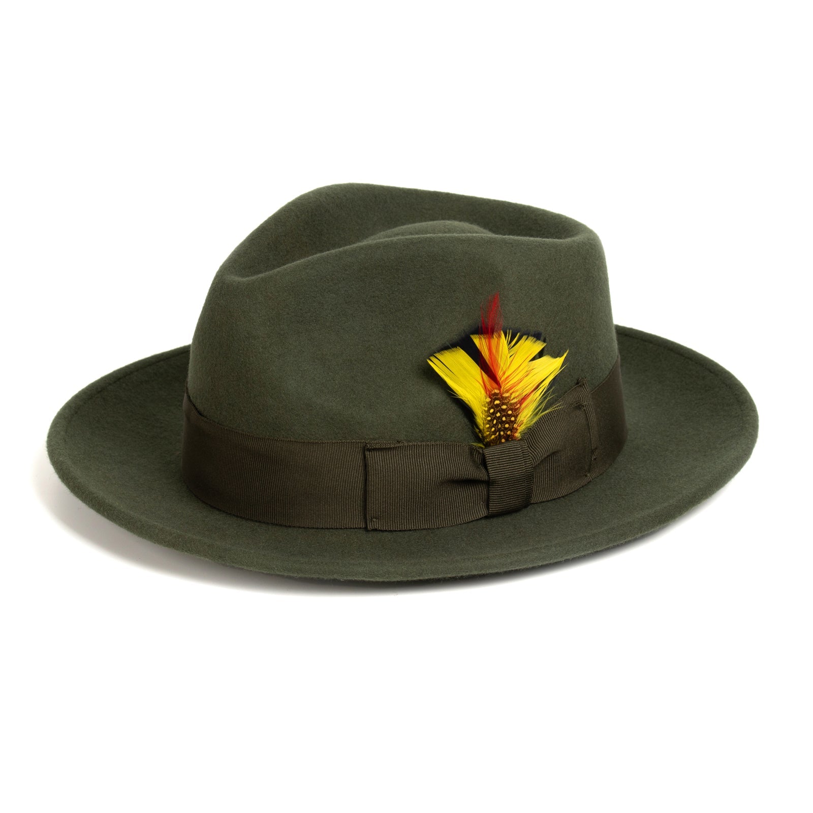Mens Classic Wool Fedora Dress Hat in Olive Green