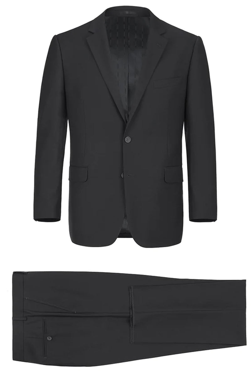 Mens Basic Two Button Classic Fit Suit with Optional Vest in Black