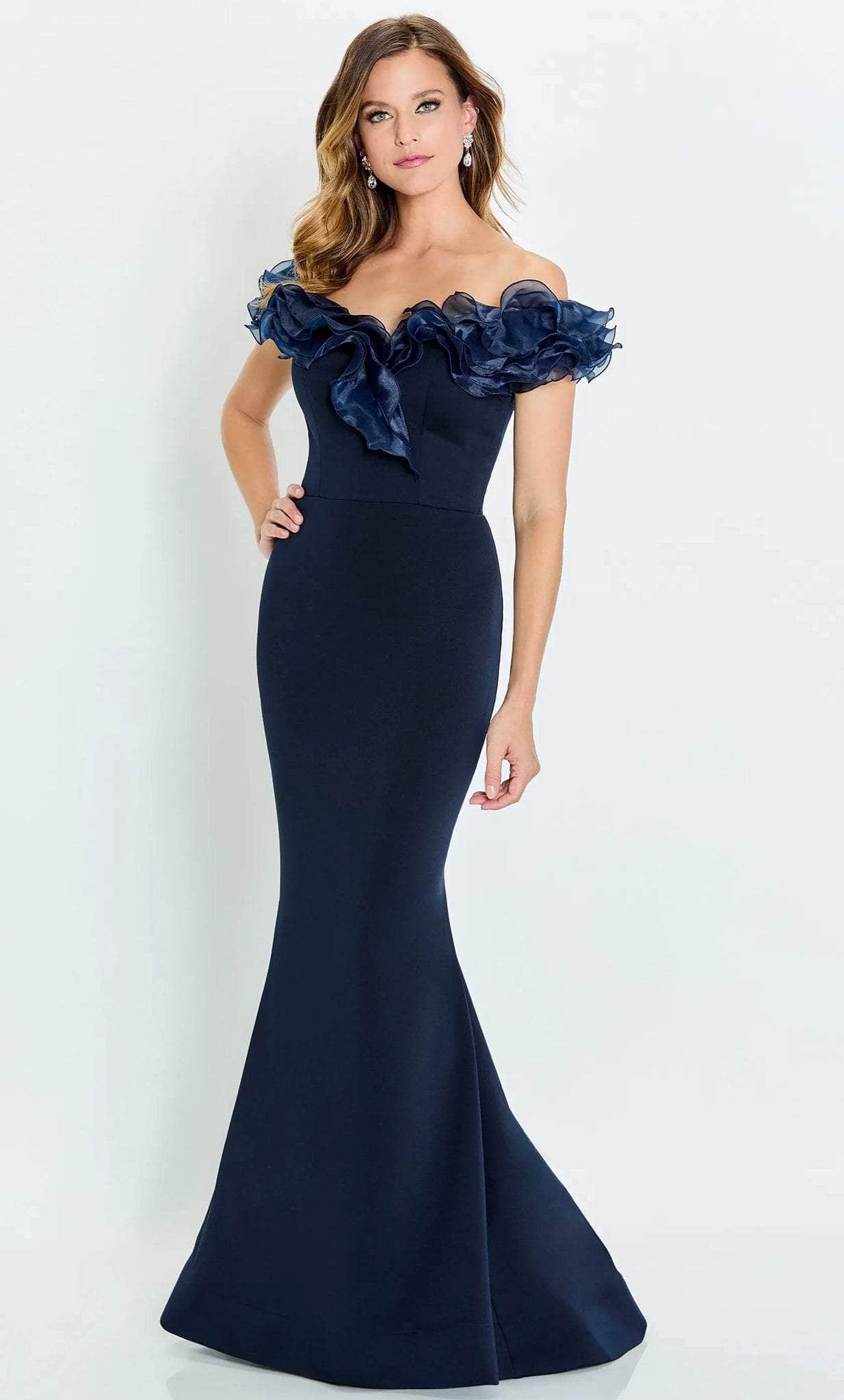 Ruffled Off Shoulder Mother of the Bride Dress