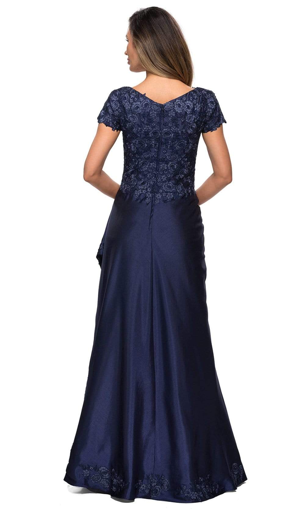 27033 Floral Satin A-Line Mother of the Bride Gown