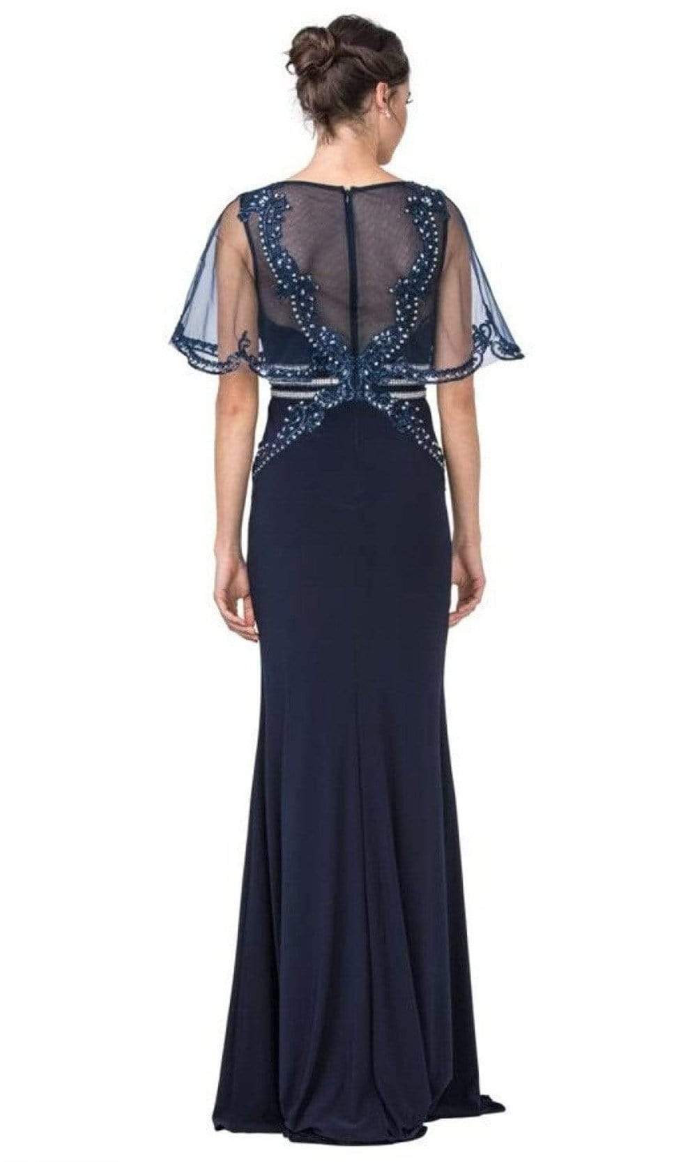 M2436 Mesh Sleeve Embellished Column Gown