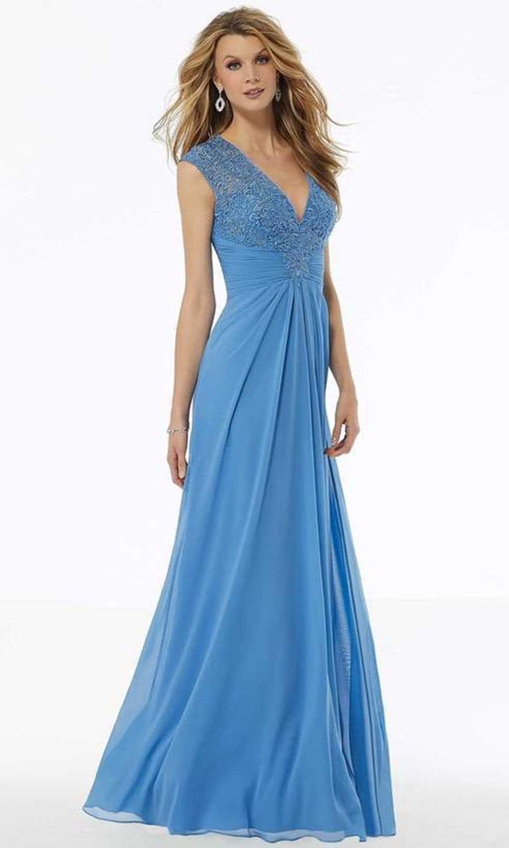 Beaded Lace Gathered Waist Chiffon Dress 72129SC