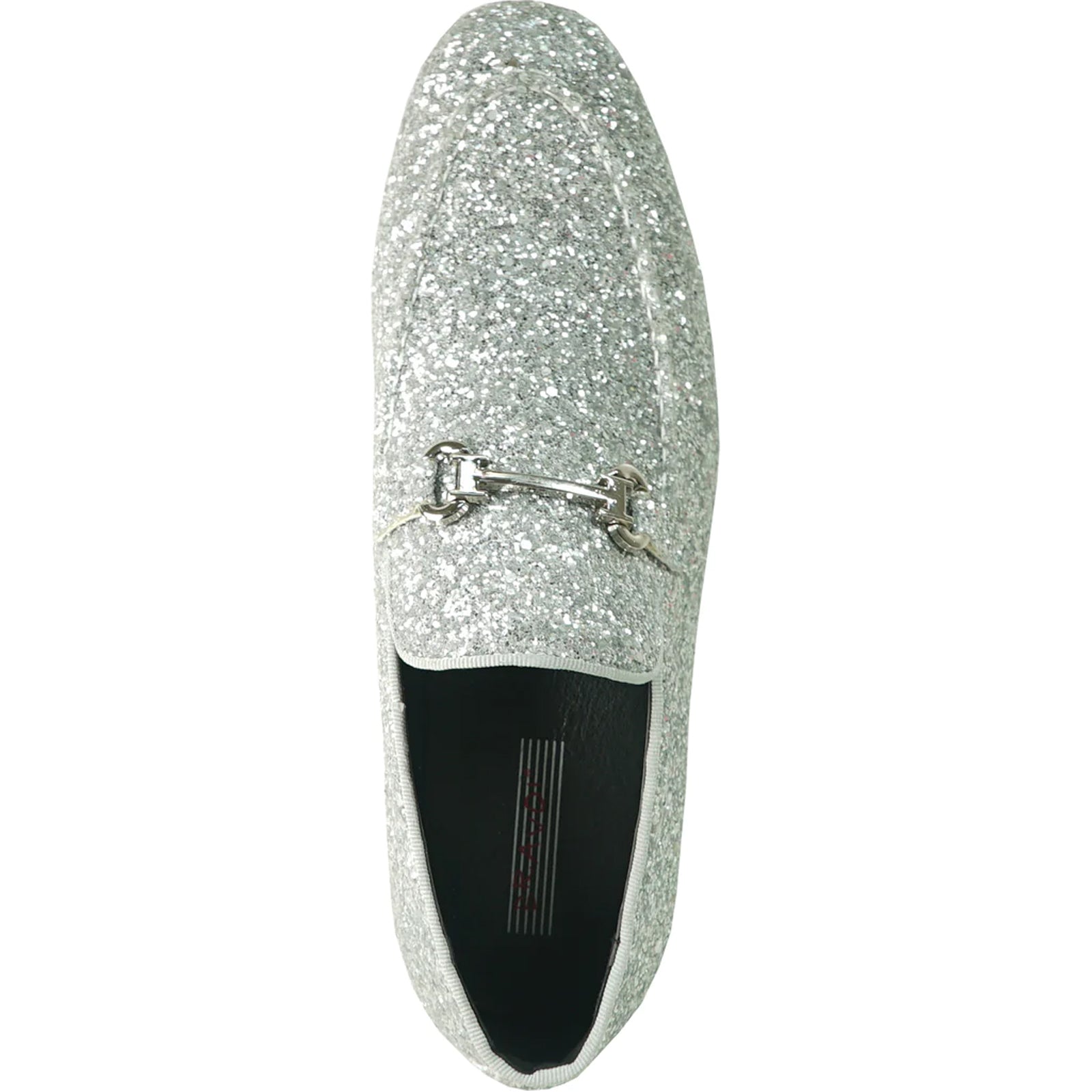 Mens Modern Glitter Sequin Prom Tuxedo Buckle Loafer in Silver Grey