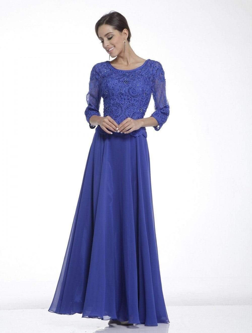 14327 Quarter Sleeve Soutache Bodice A-Line Long Formal Dress