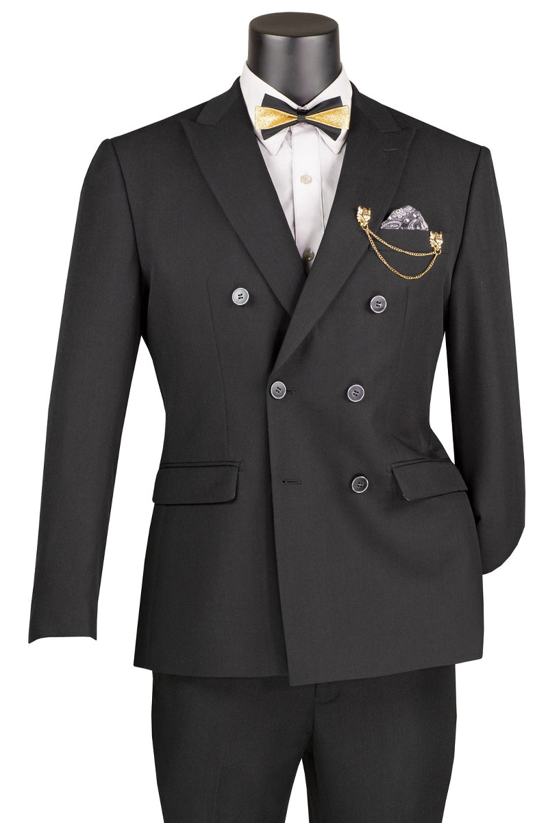 Men’s Slim Fit Double Breasted Stretch Suit in Black