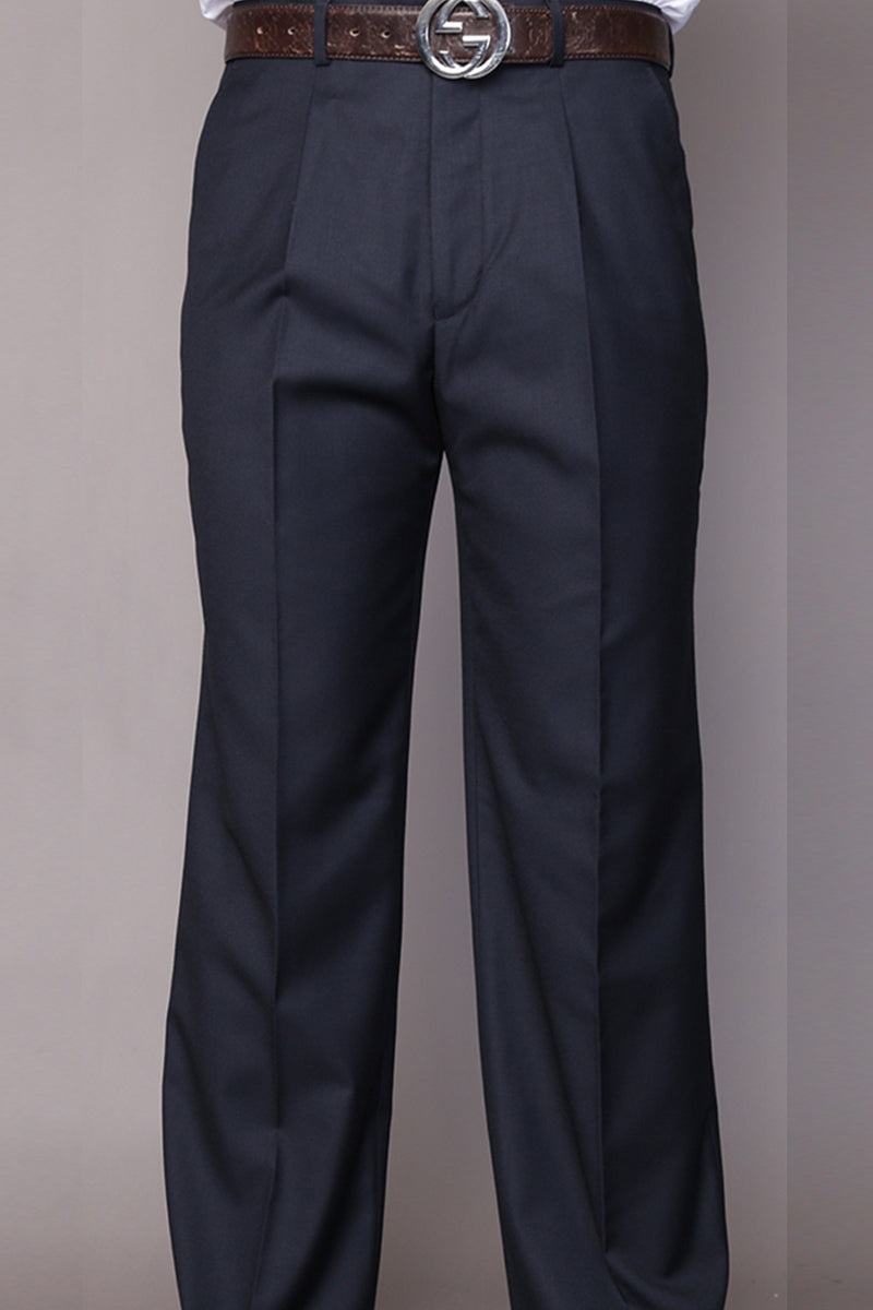 Men’s 100% Wool Classic Fit Fit Big & Tall Pleated Dress Pant in Navy