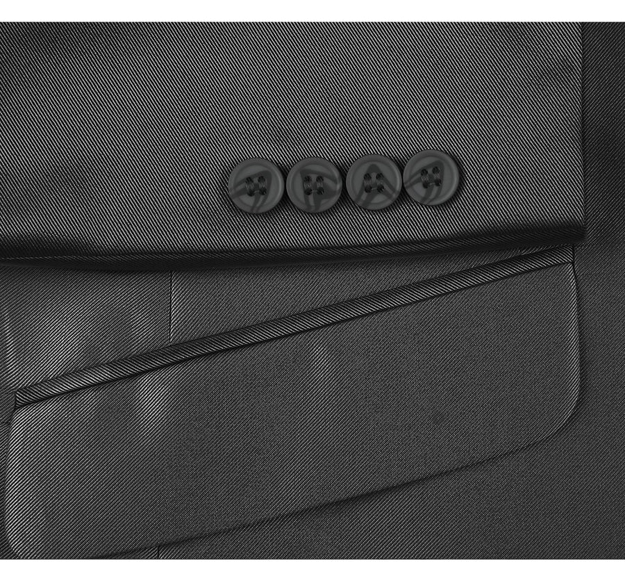 Mens Basic Two Button Classic Fit Suit with Optional Vest in Shiny Black Sharkskin