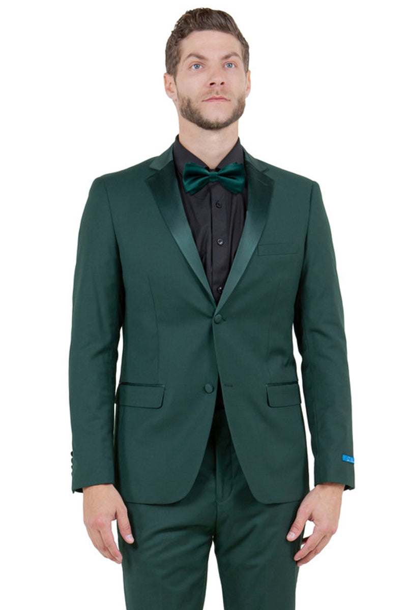 Men’s Slim Fit Two Button Notch Lapel Wedding Tuxedo in Hunter Green