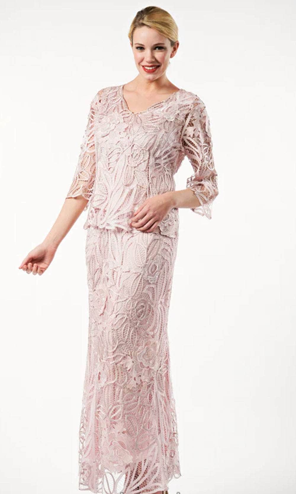 Rose 3/4 Sleeve Top Skirt Mother of the Bride Dress