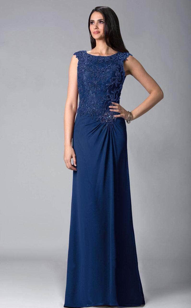 Cap Sleeve Lace Appliqued Column Gown 18402