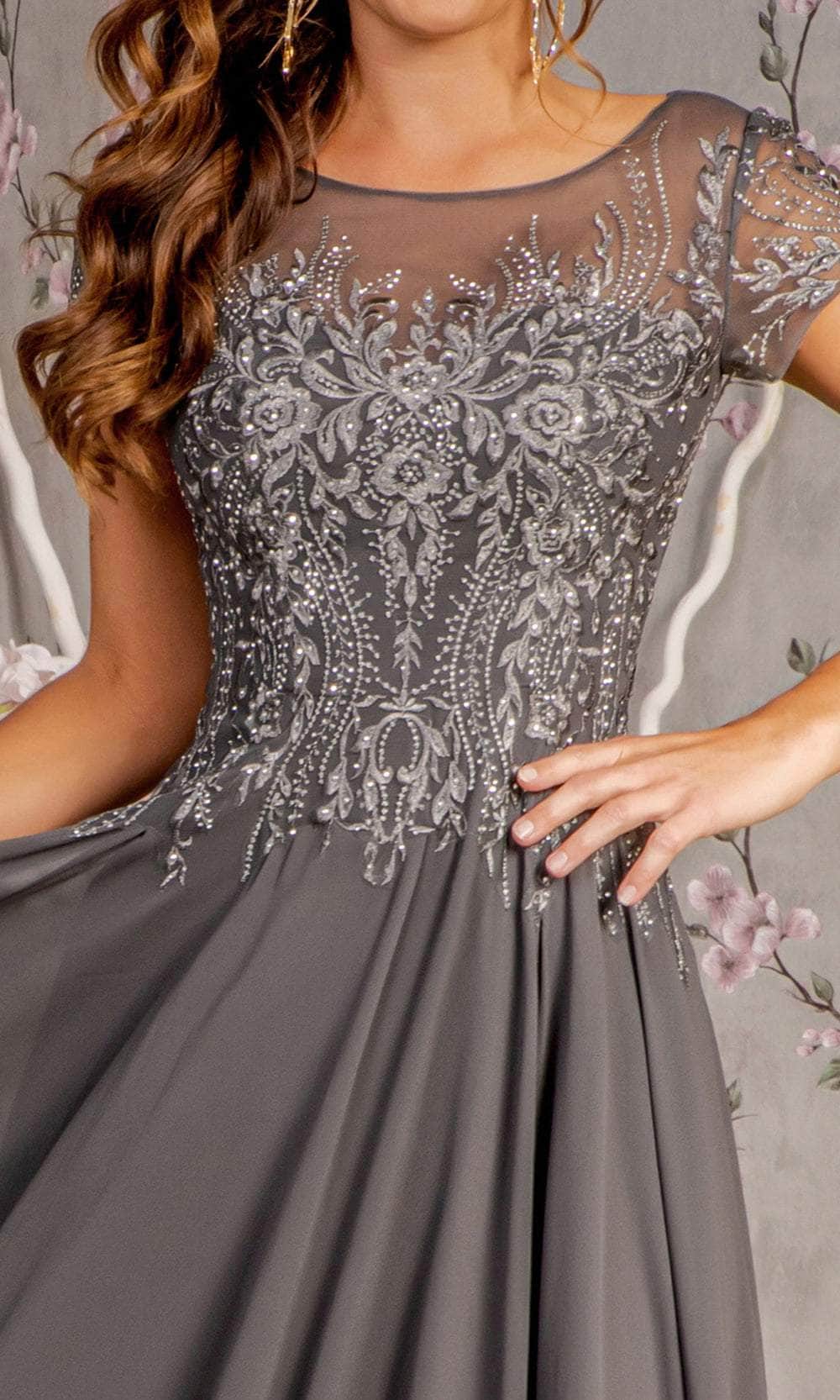 Embroidery Bateau Formal Dress