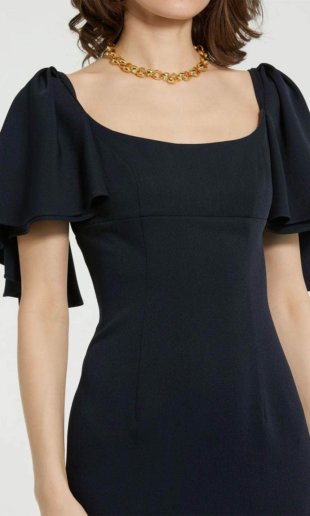 Ruffled Sleeve Column Evening Dress