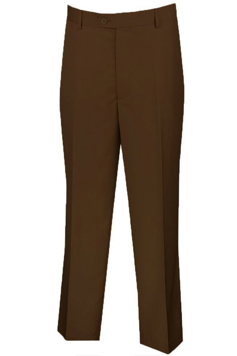 Men’s Regular Fit Wool Feel Flat Front Dress Pants in Brown