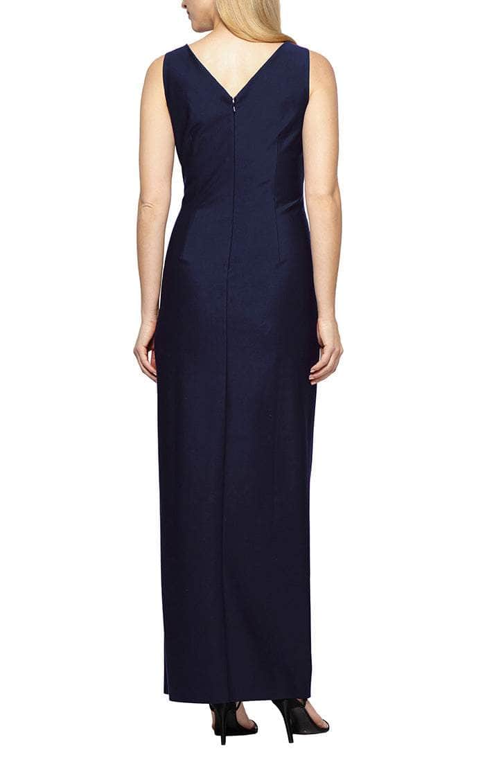 134200 Sleeveless Surplice Bodice Long Fitted Dress