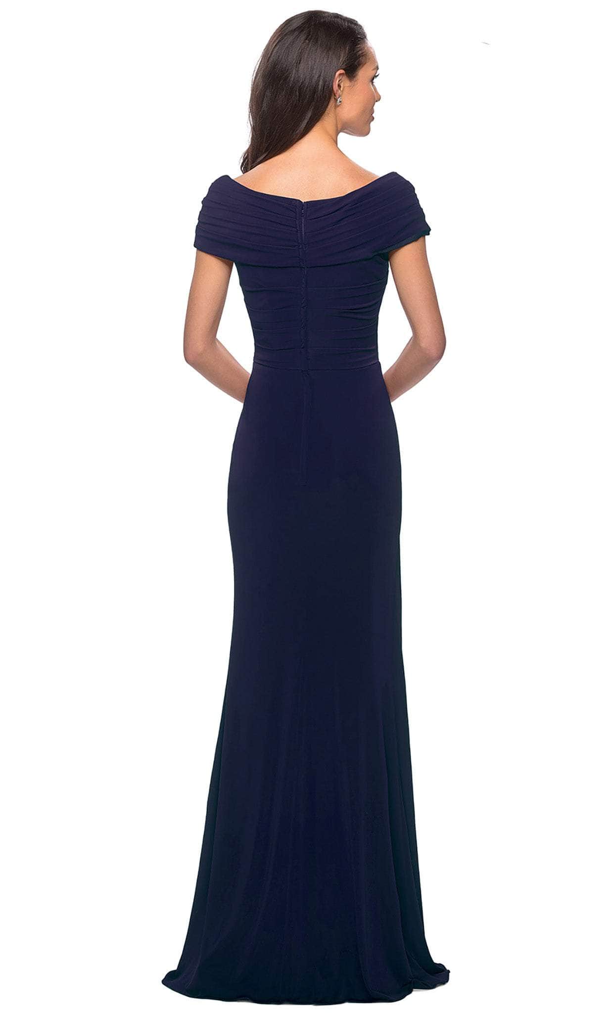 26519 Off Shoulder V Neck Long Sheath Jersey Gown
