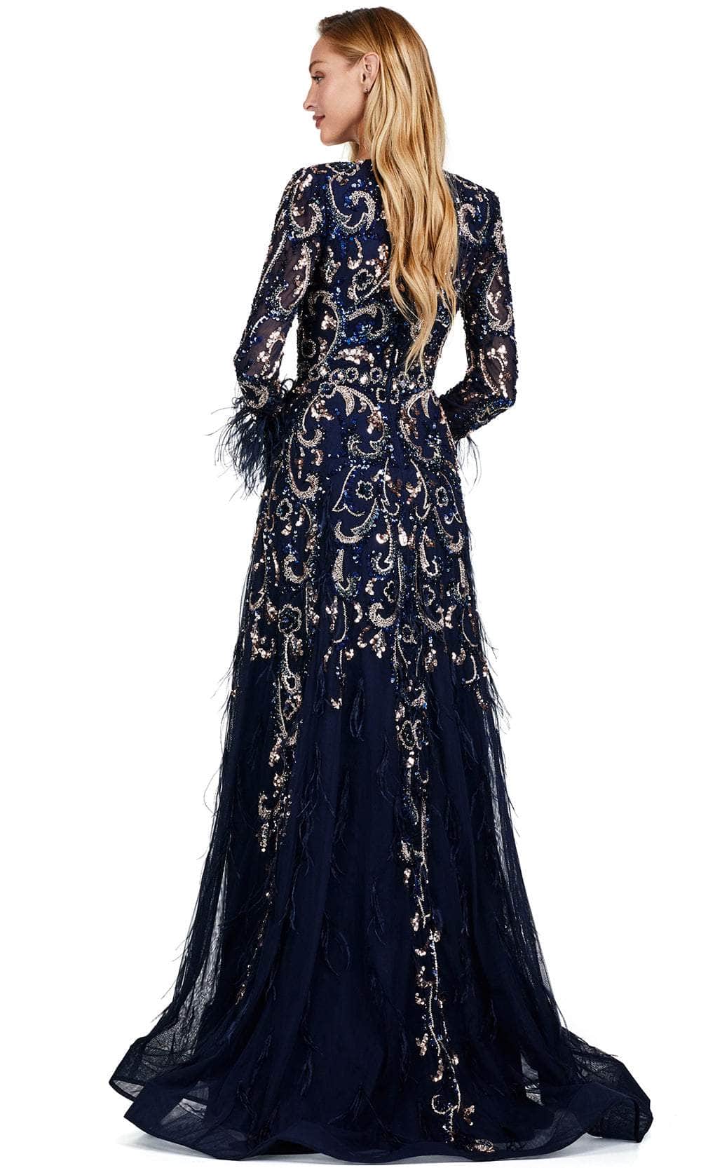 Beaded Long Sleeve Evening Dress