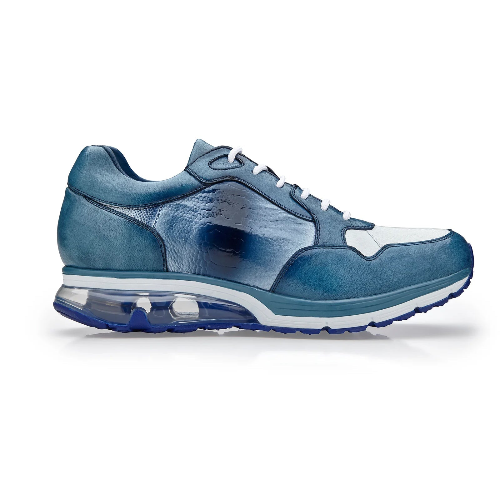 Men’s Belvedere Gino Ostrich Leg & Italian Calf Leather Dress Sneaker in Blue & White