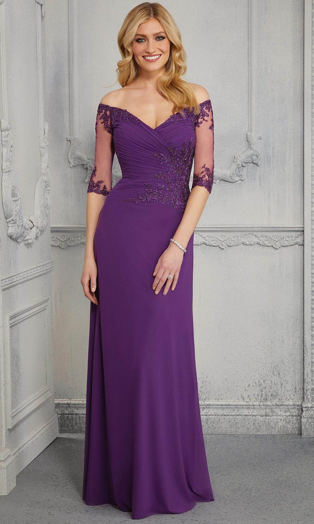 72411 Wide Neck Soft Stretch Column Gown