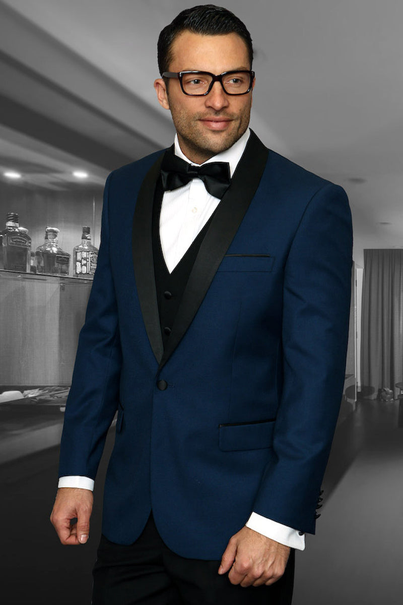 Men’s Vested Classic Dinner Jacket Wedding Tuxedo in Indigo Blue