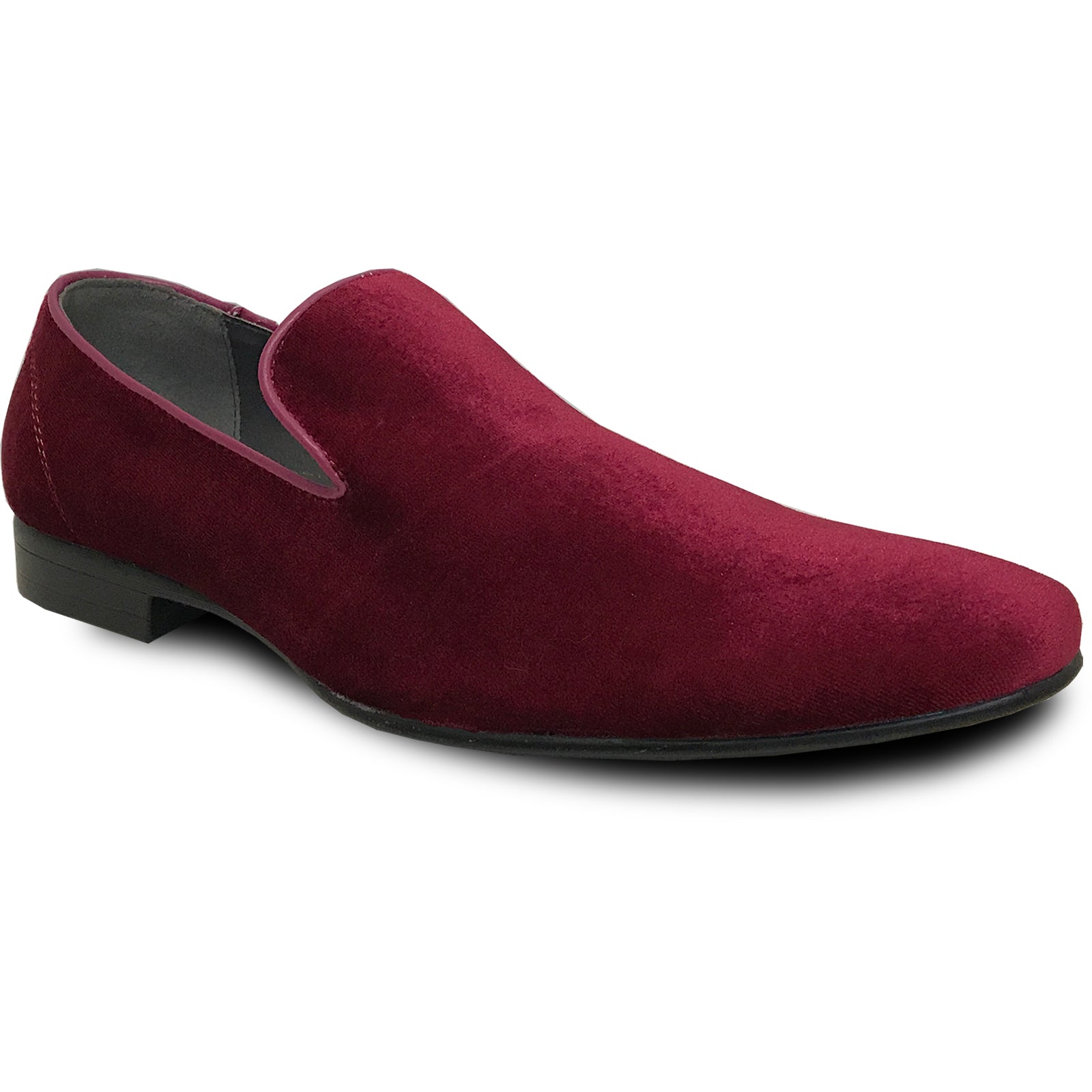 Mens Modern Slip On Velvet Tuxedo Loafer in Burgundy