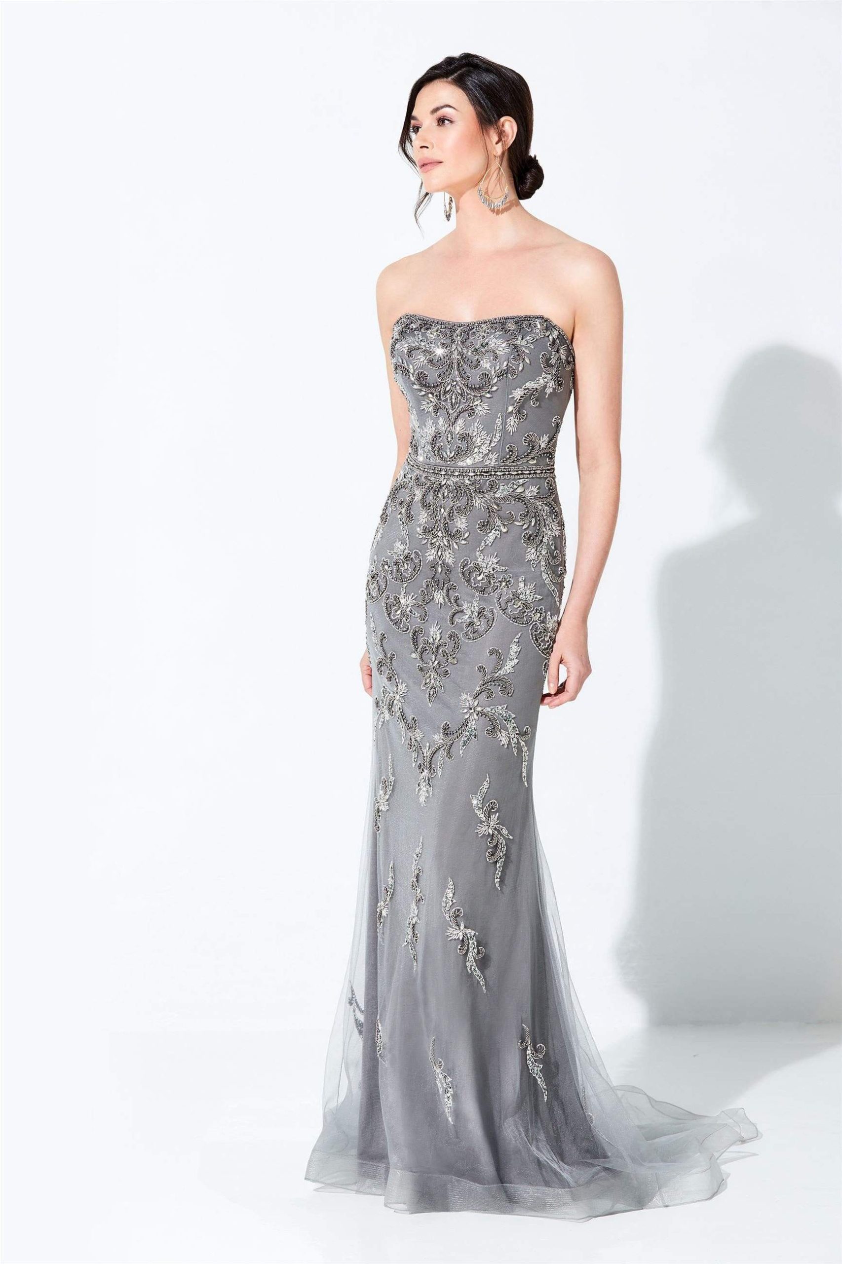 120D06 Strapless Straight Across Long Dress