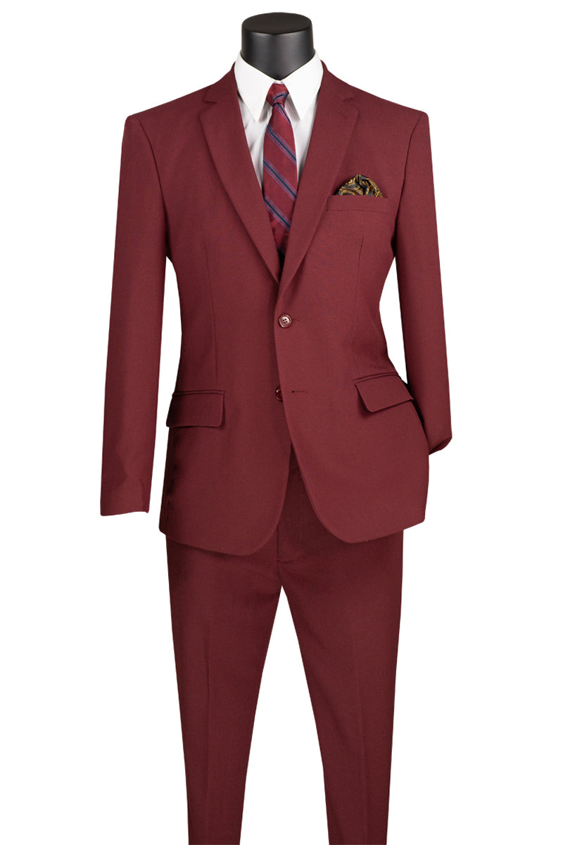 Men’s 2 Button Slim Fit Poplin Suit in Burgundy