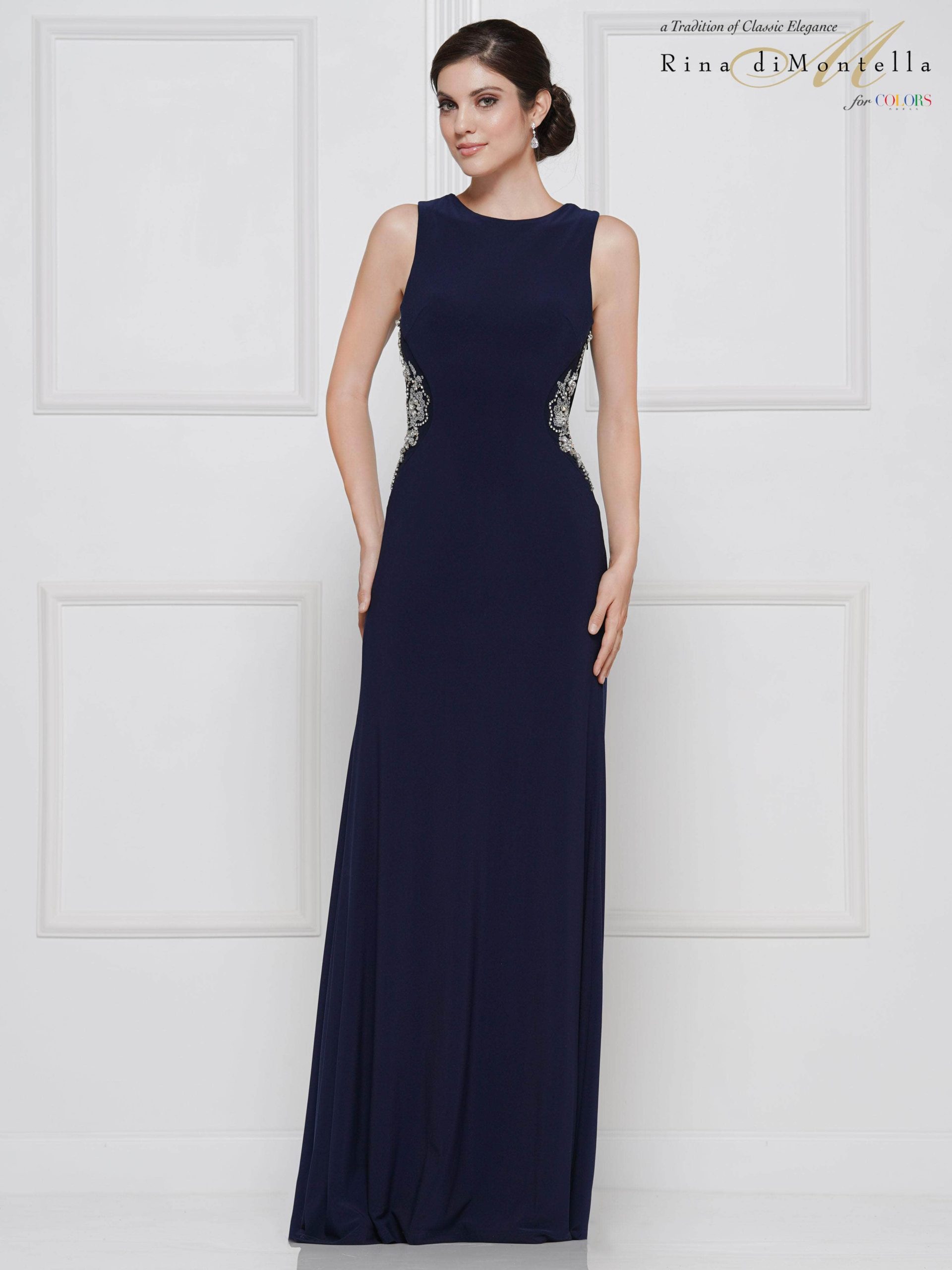RD2029 Bejeweled Bateau Jersey Sheath Dress