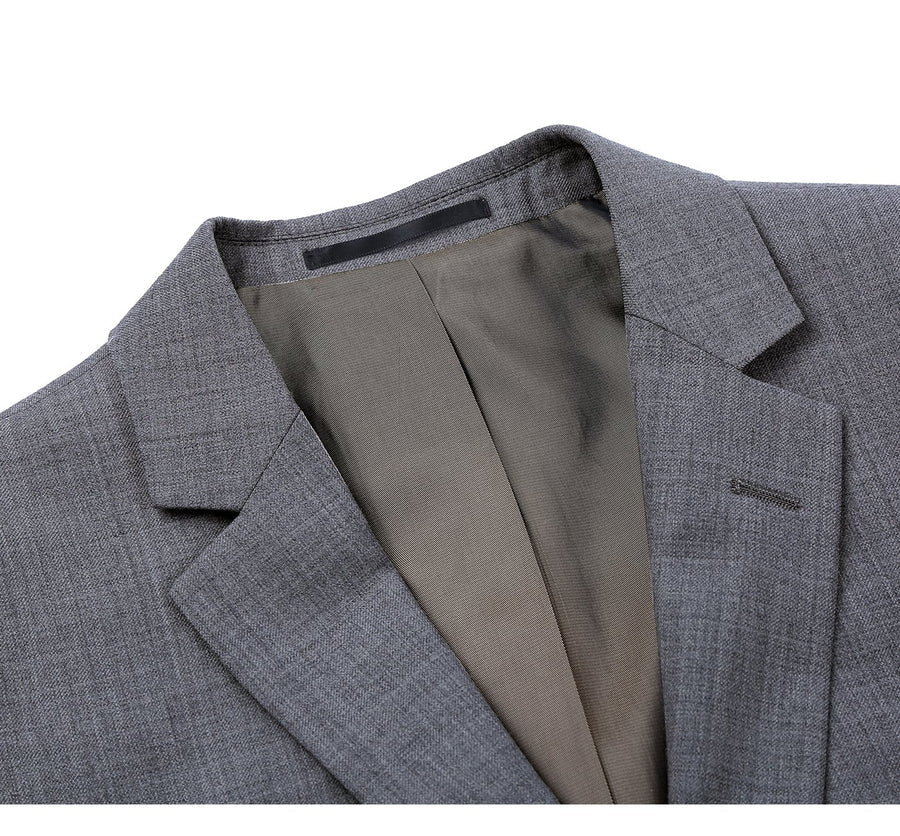 Mens Basic Two Button Classic Fit Wool Suit with Optional Vest in Grey