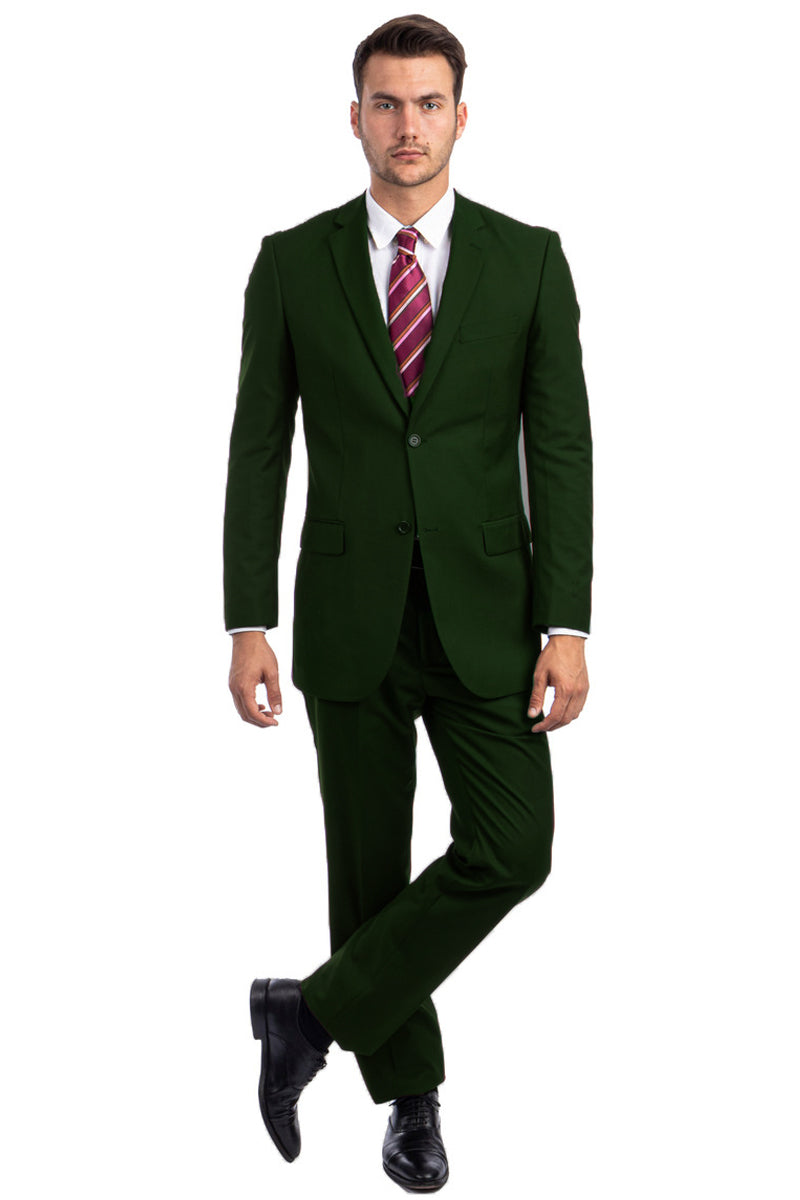 Men’s Two Button Basic Modern Fit Business Suit in Dark Green