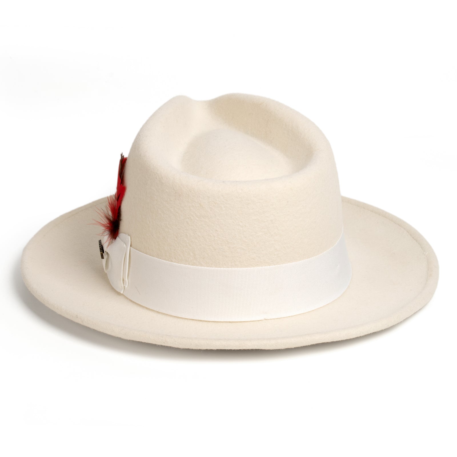 Mens Classic Wool Fedora Dress Hat in Off White