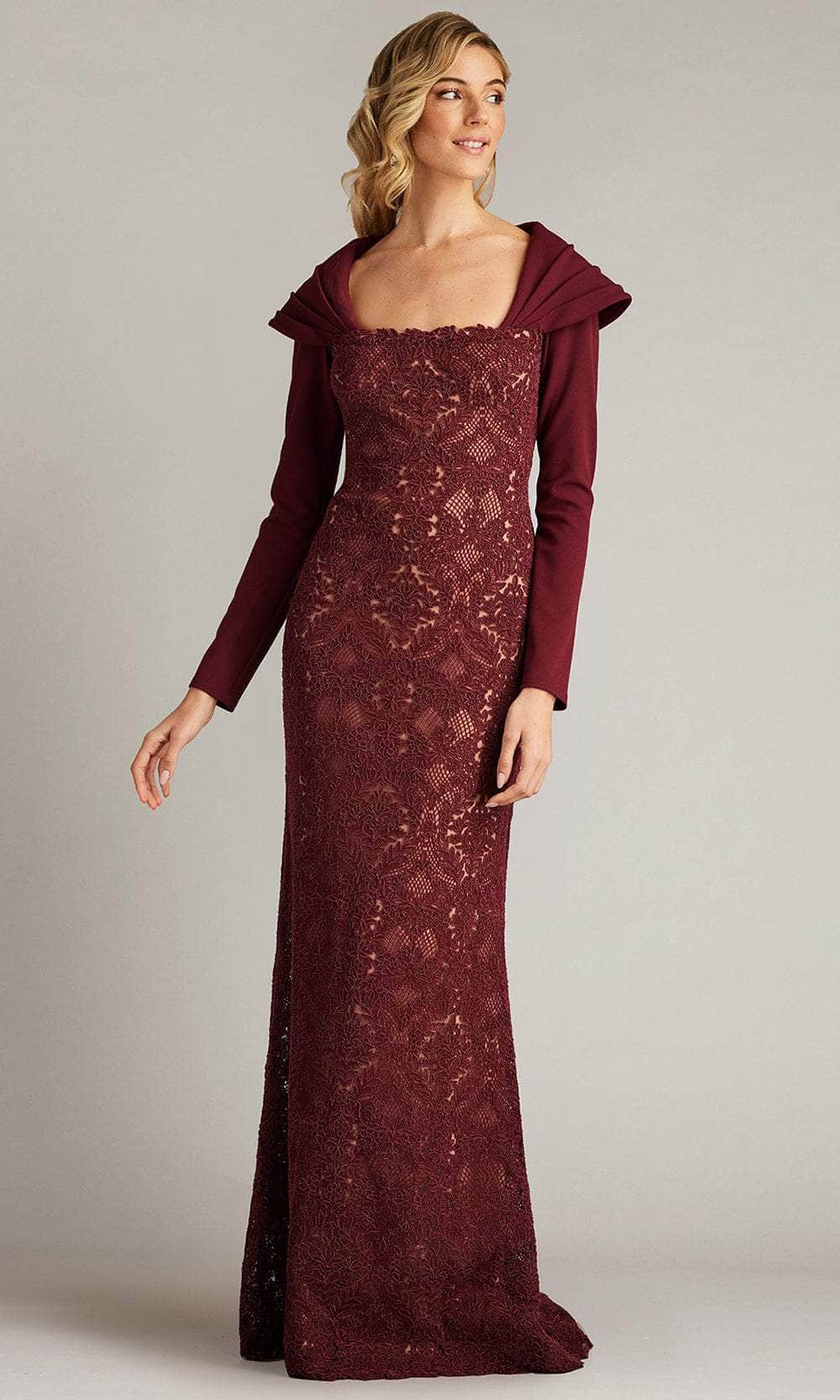 Embroidered Long Sleeve Evening Gown