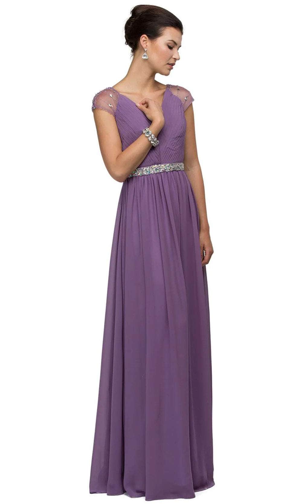 Cap Sleeve V-Neck Long Dress