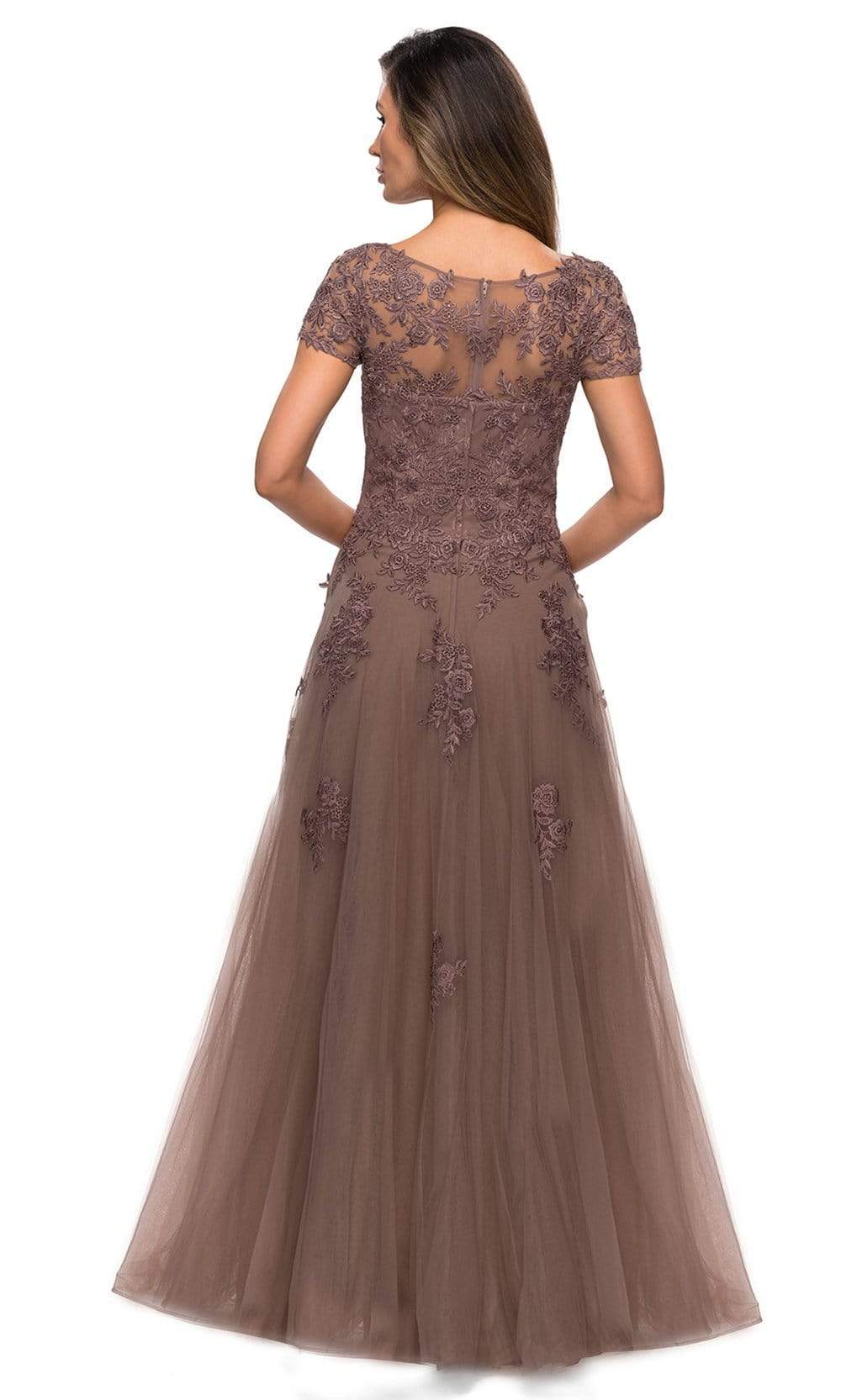27958 Embroidered Short Sleeve Tulle A-Line Dress