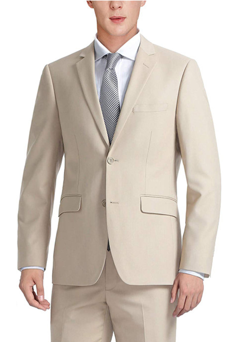 Men’s Basic Slim Fit Vested Business Suit in Tan