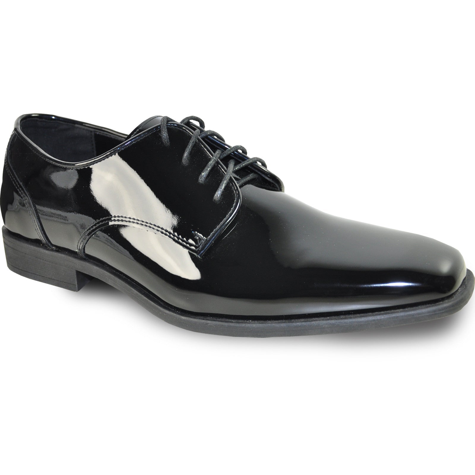 Mens Modern Pointy Square Toe Oxford Patent Tuxedo Shoe in Black