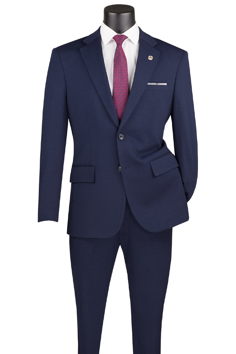 Men’s Basic Slim Fit Ultra Stretch Wedding Suit in Navy Blue