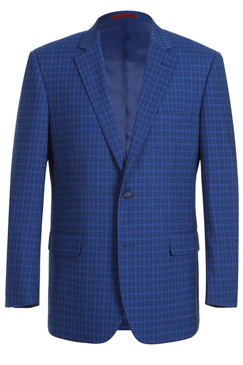 Mens Two Button Classic Fit Two Piece Suit in Blue Windowpane Check