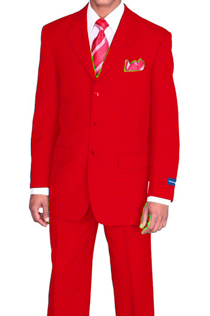 Mens 3 Button Classic Fit Poplin Suit in Red