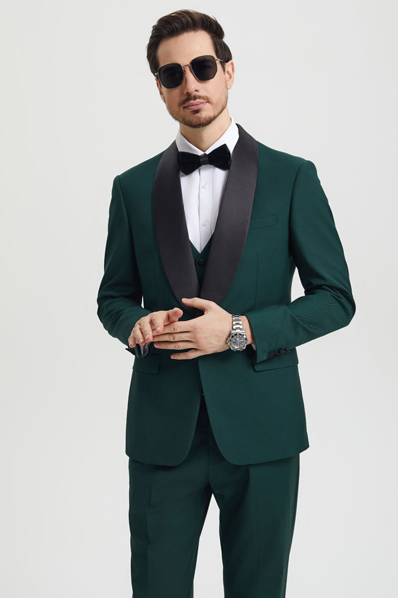 Men’s Stacy Adams Vested One Button Shawl Lapel Designer Tuxedo in Hunter Green