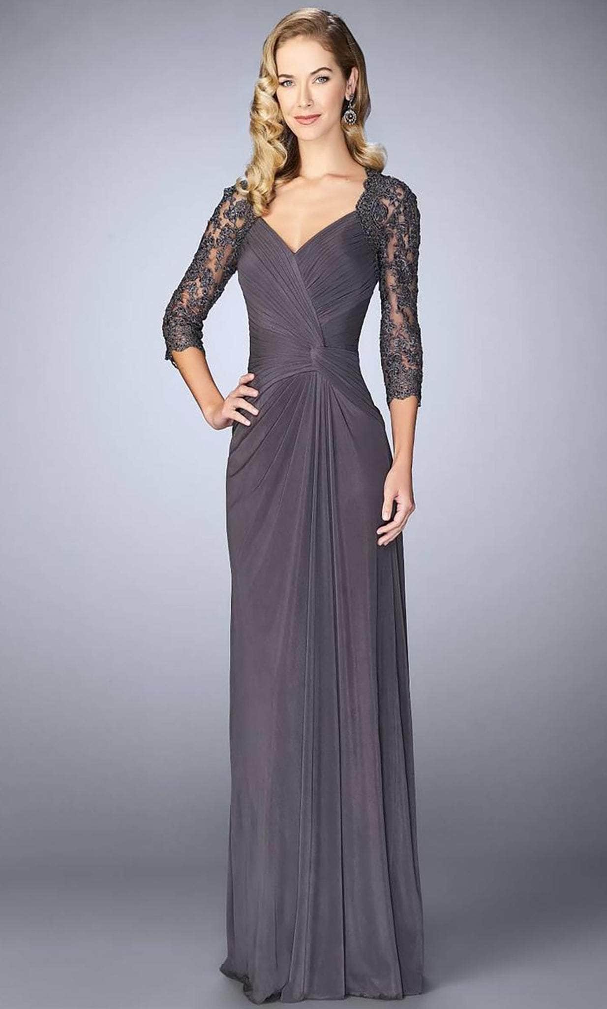 23244 Ruched V-Neck Column Dress