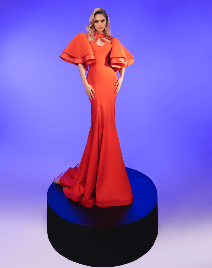 Flutter Sleeves Mermaid Gown