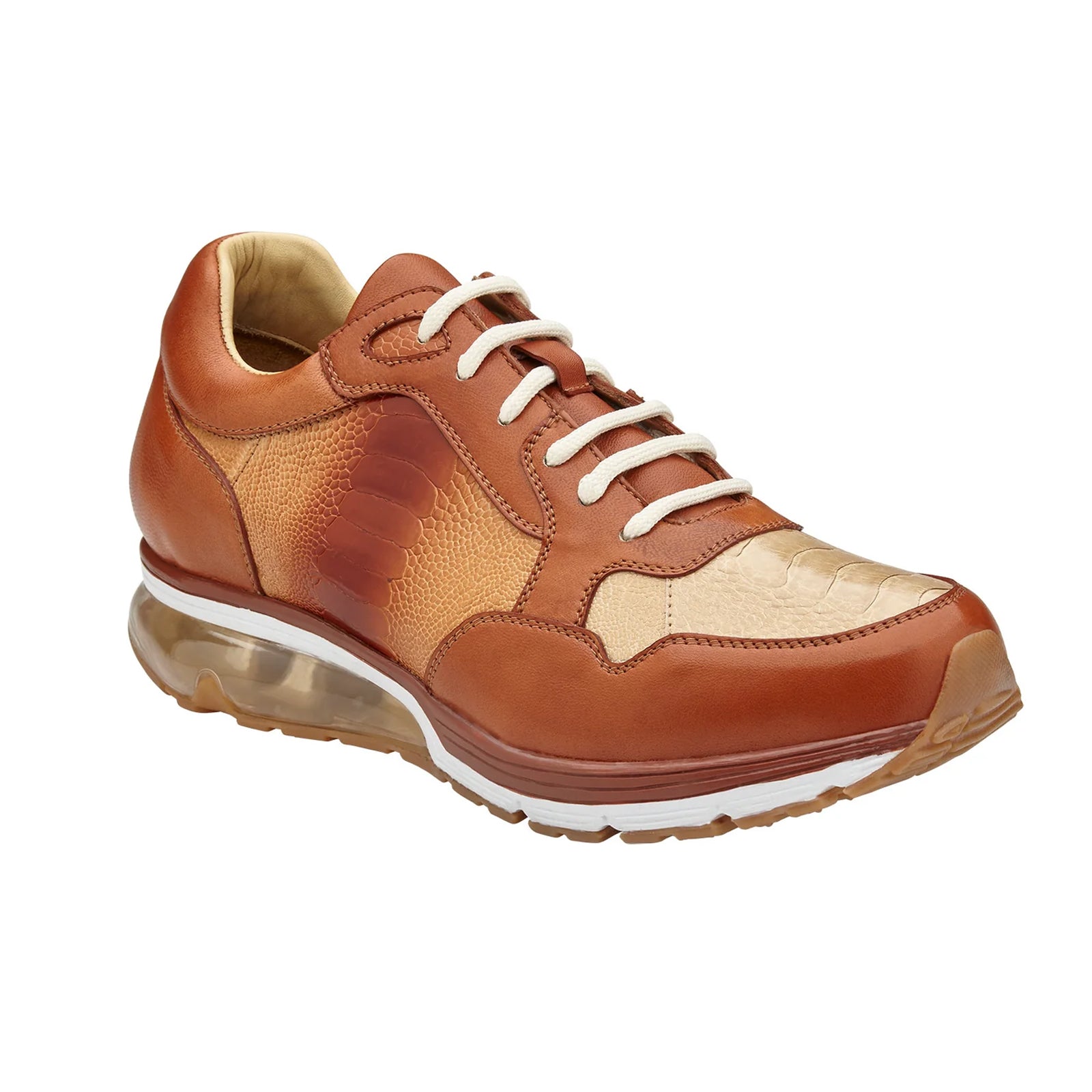 Men’s Belvedere Gino Ostrich Leg & Italian Calf Leather Dress Sneaker in Brandy & Bone