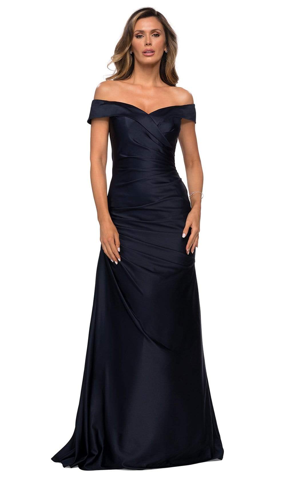 Off Shoulder Draped Satin Gown 28103SC