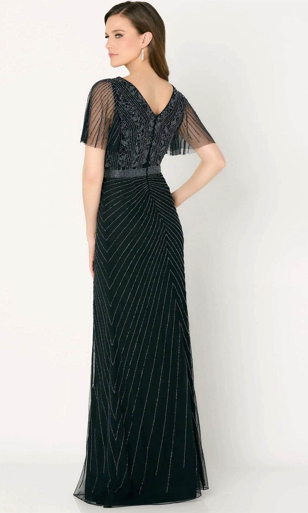 Flutter Sleeve Crystalline Evening Dress