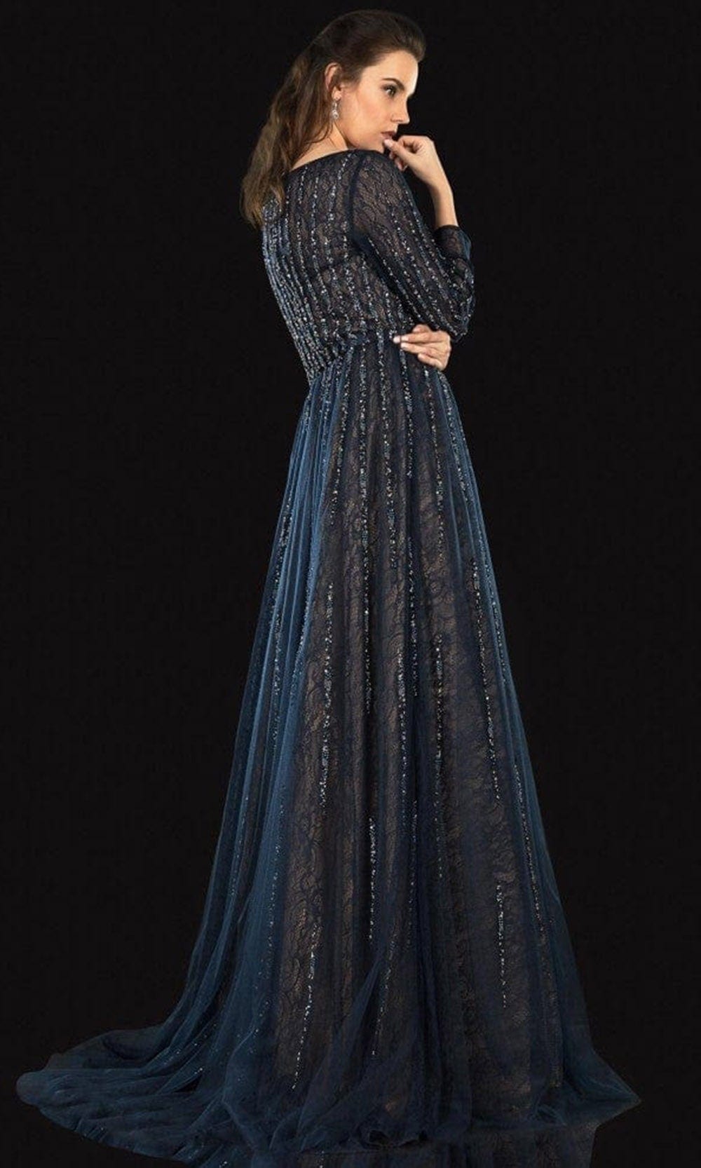 2021M2973 Bateau Embellished A-Line Gown