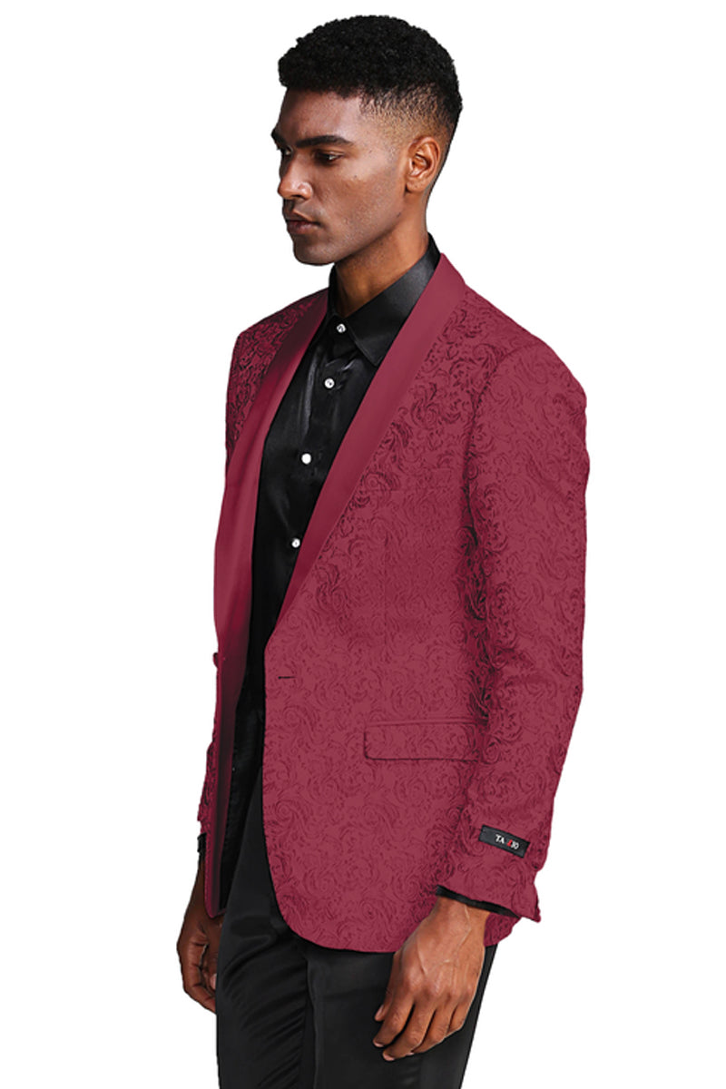 Men’s Slim Fit Wedding & Prom Tonal Paisley Tuxedo Jacket in Burgundy