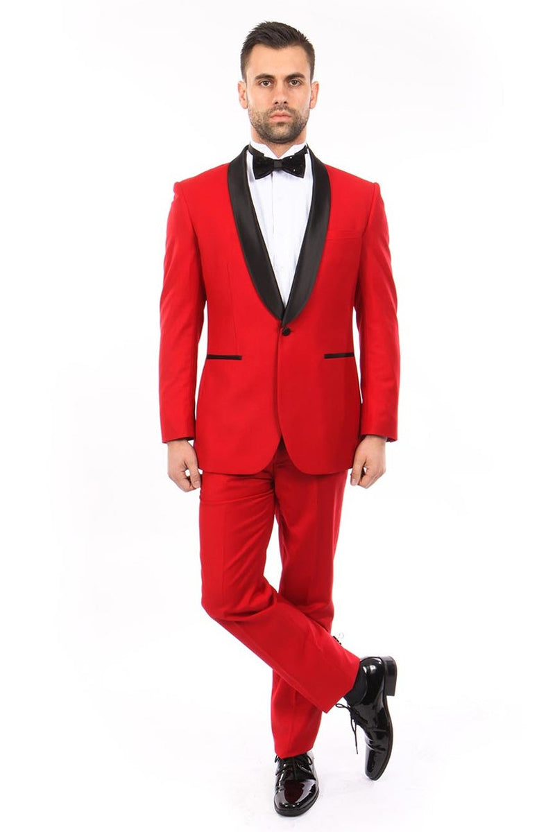 Men’s Classic Slim Fit Shawl Lapel Tuxedo in Red