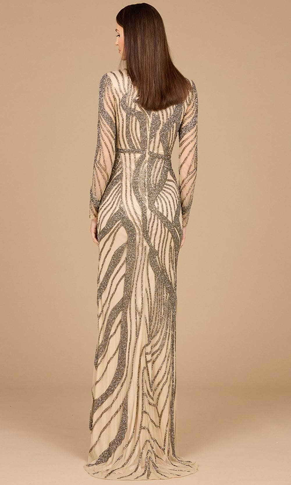 Beaded Long Sleeve Gown with Slit